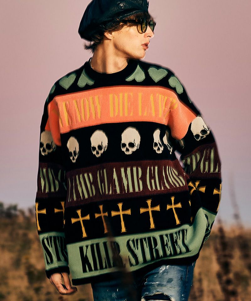 glamb(グラム)】Grunge Symbols Pullover Knit グランジシンボルプル 