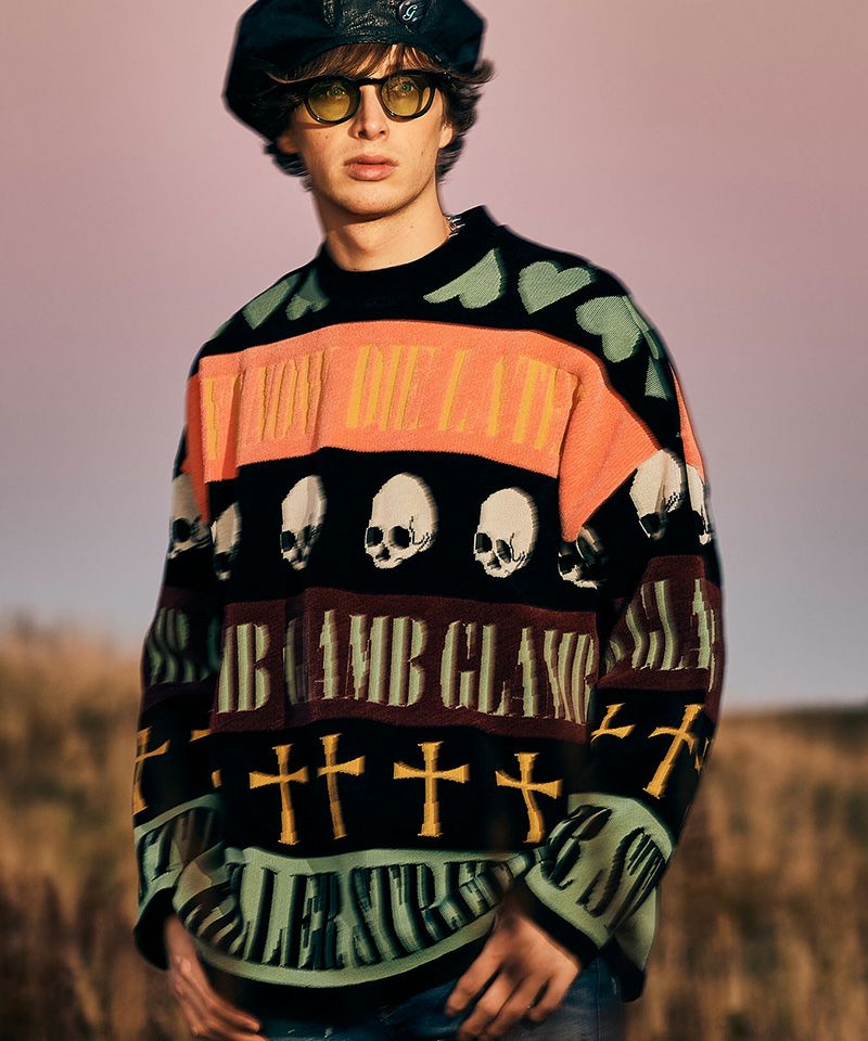 glamb(グラム)】Grunge Symbols Pullover Knit グランジシンボルプル 