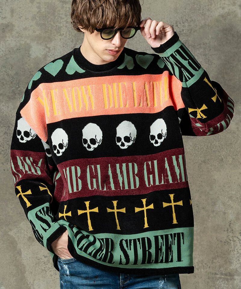 glamb(グラム)】Grunge Symbols Pullover Knit グランジシンボルプル 