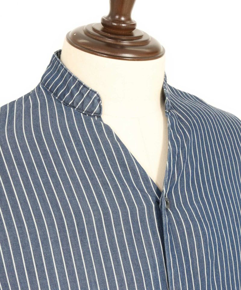 斑♫ CAMBIO(カンビオ)】Silky Stripe Denim Skipper Band Collar