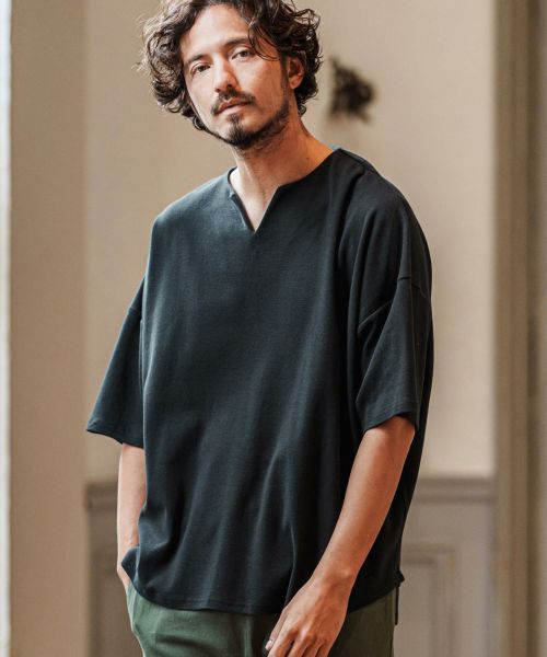 【CAMBIO(カンビオ)】Span Fraise Short Sleeve Key Neck Cut Sew カットソー(S40325cmb)