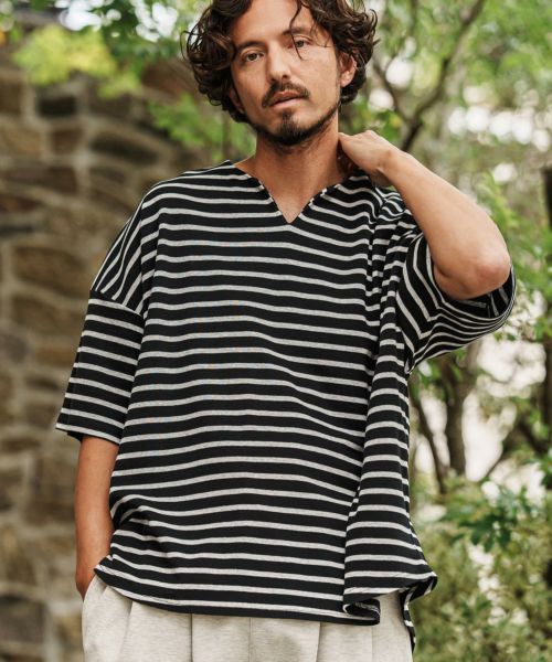【CAMBIO(カンビオ)】Span Fraise Border Key Neck Short Sleeve Cut sew Tシャツ(S41925cmb)