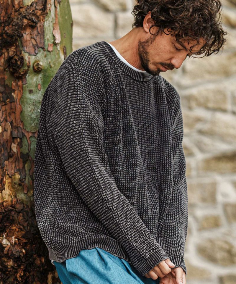 CAMBIO(カンビオ)】Powder Bleached Waffle Cotton Knit Pullover