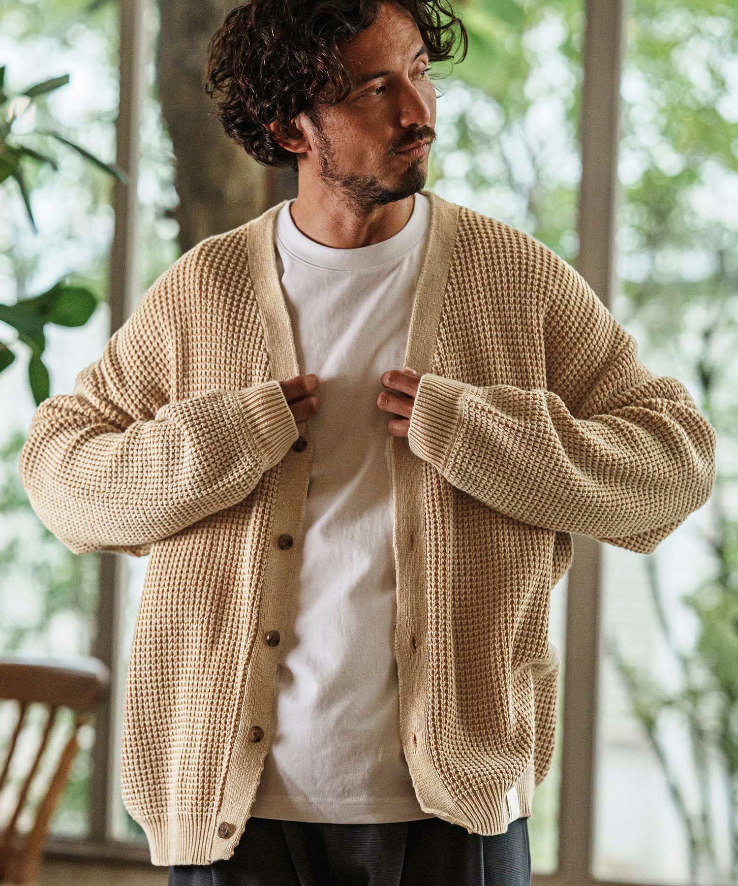 CAMBIO(カンビオ)】Powder Bleached Waffle Cotton Knit CAMBIO(カンビオ)】Powder Bleached Waffle Cotton Knit