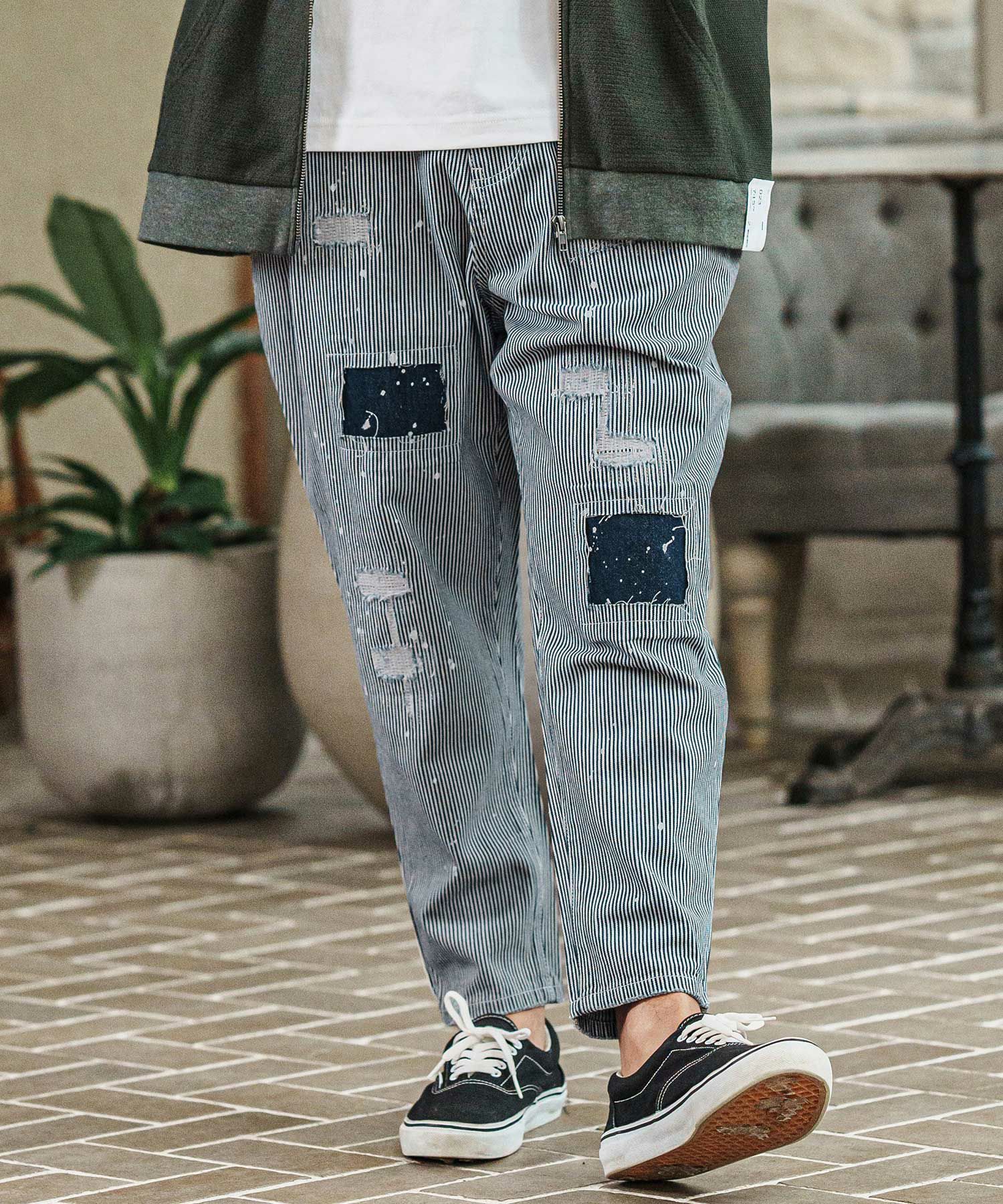 CAMBIO(カンビオ)】 Heritage Hickory Stripe Distressed Pants