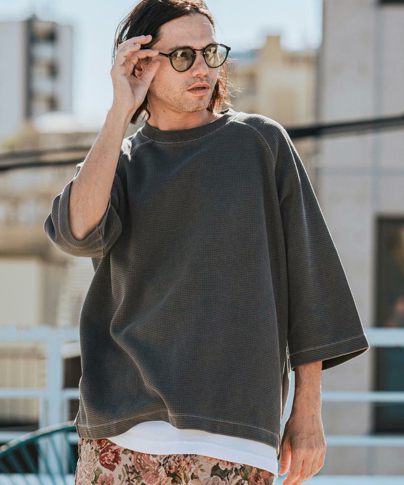 【misa】CAMBIO カンビオ ワッフルTシャツ セットアップ CAMBIO(カンビオ)】Pigment Waffle Raglan Sleeve Crew Neck Cut