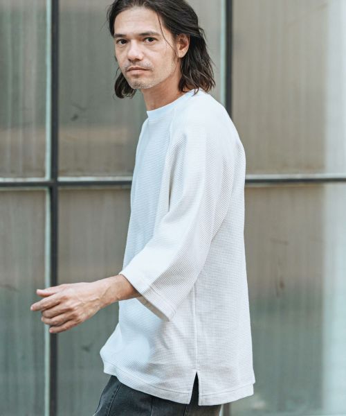 【CAMBIO(カンビオ)】Pigment Waffle Raglan Sleeve Crew Neck Cut sew ワッフルラグランTシャツ(CMP-251-001)