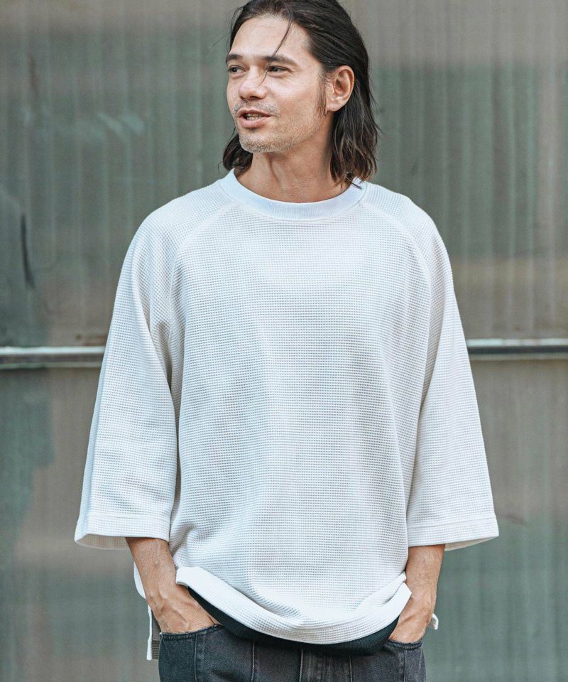 ワッフル T CAMBIO(カンビオ)】Pigment Waffle Raglan Sleeve Crew Neck Cut