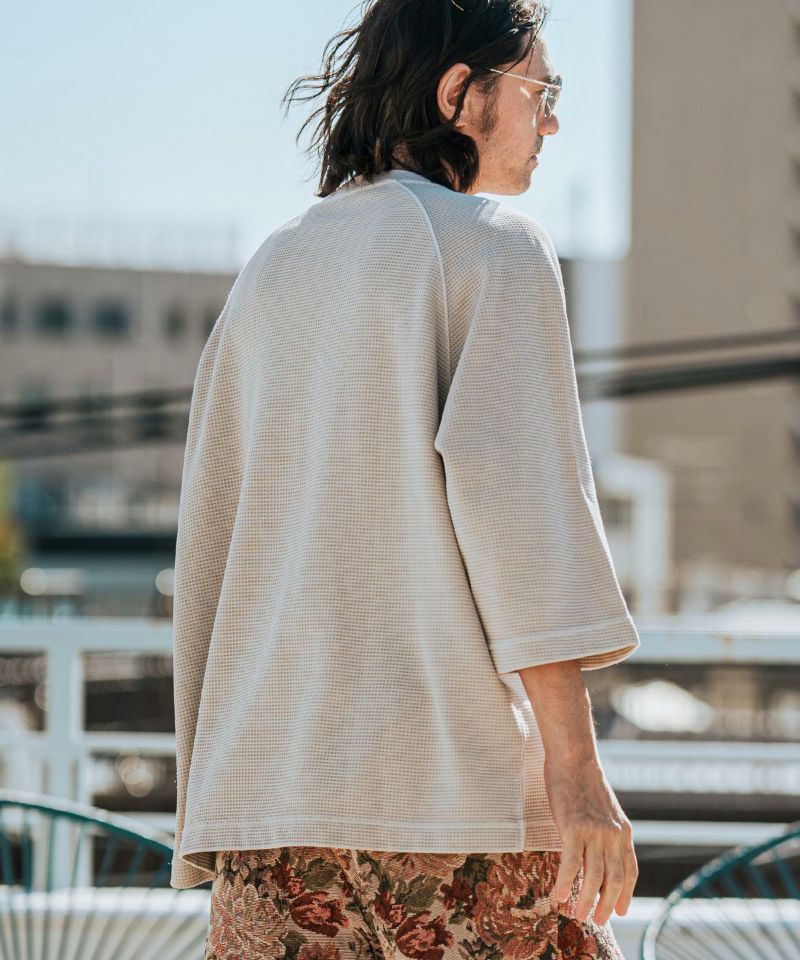 cdm ラグランスリーブTシャツ ベージュブラウン CAMBIO(カンビオ)】Pigment Waffle Raglan Sleeve Crew Neck Cut