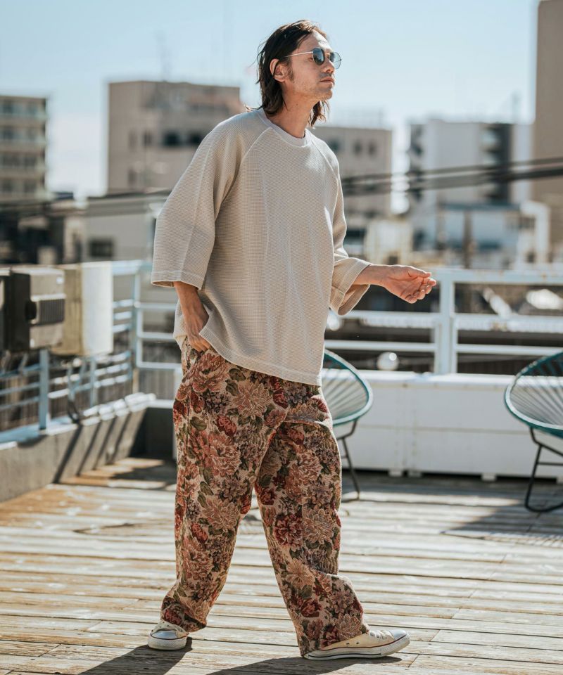 CAMBIO(カンビオ)】Pigment Waffle Raglan Sleeve Crew Neck Cut