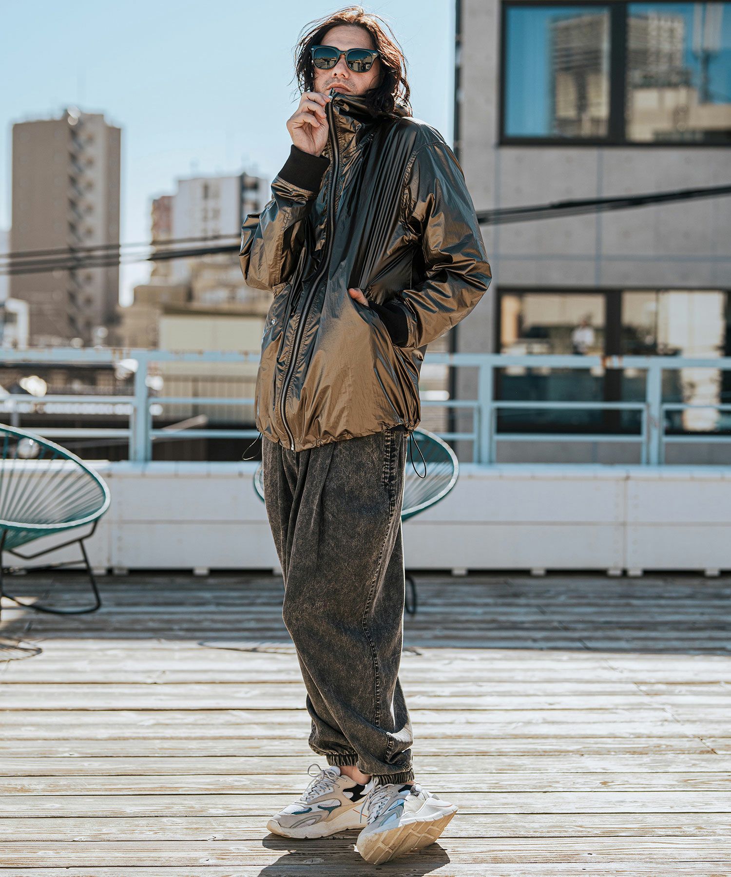 CAMBIO(カンビオ)】Metallic Coating Hooded Blouson ブルゾン(MIU-251 