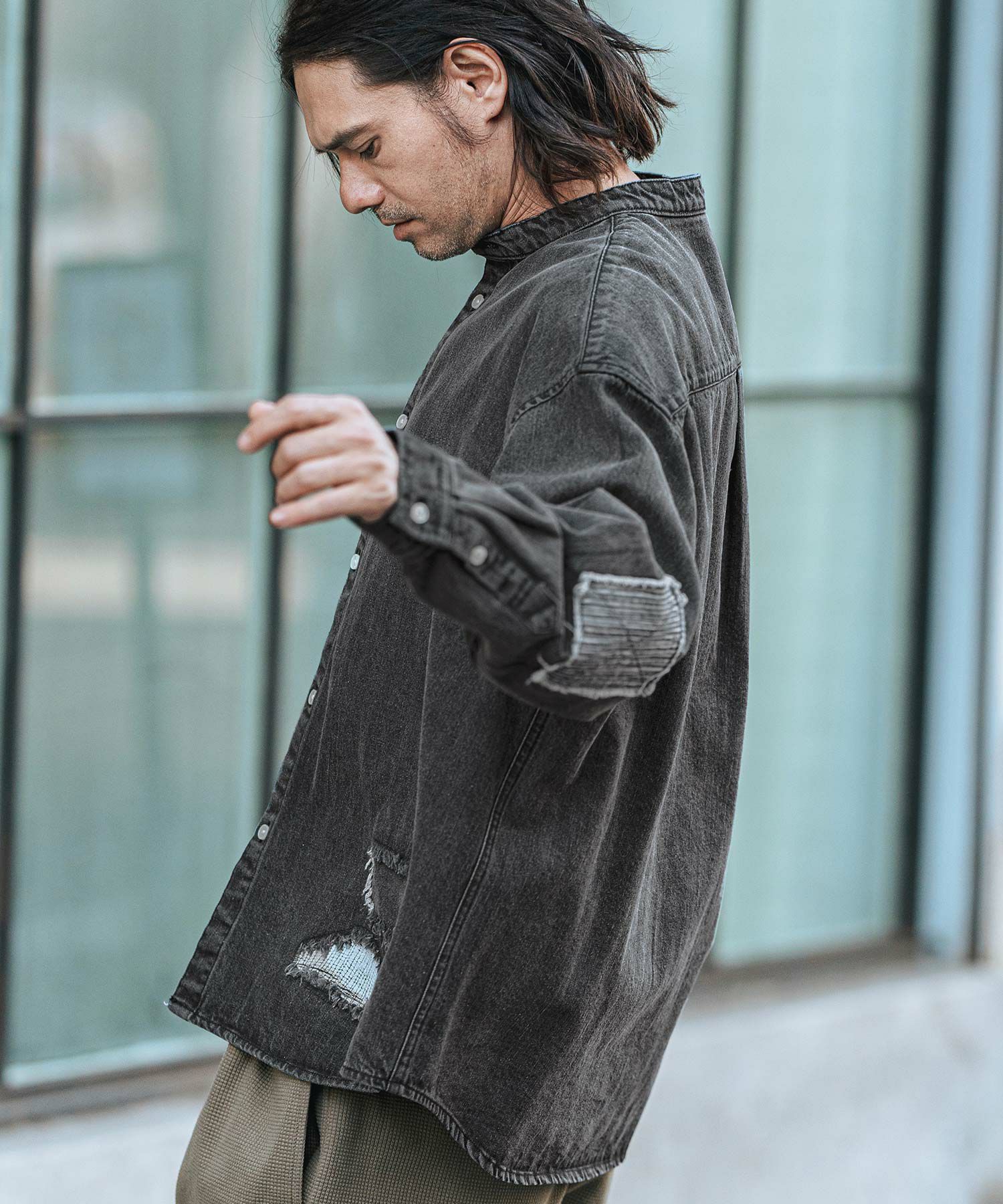 CAMBIO(カンビオ)】Hickory Patchwork Denim Shirts デニムシャツ(MIU