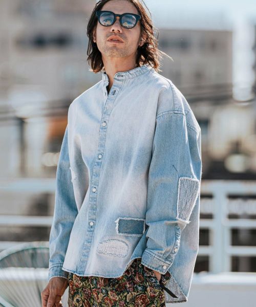 【CAMBIO(カンビオ)】Hickory Patchwork Denim Shirts デニムシャツ(MIU-251-012)