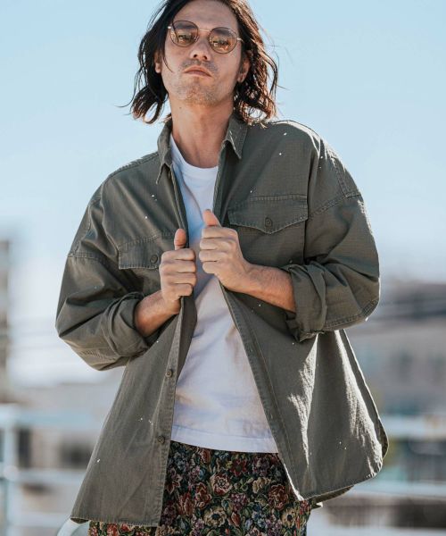【CAMBIO(カンビオ)】Biowash Ripstop Paint Shirts ミリタリーシャツ(MIU-251-013)