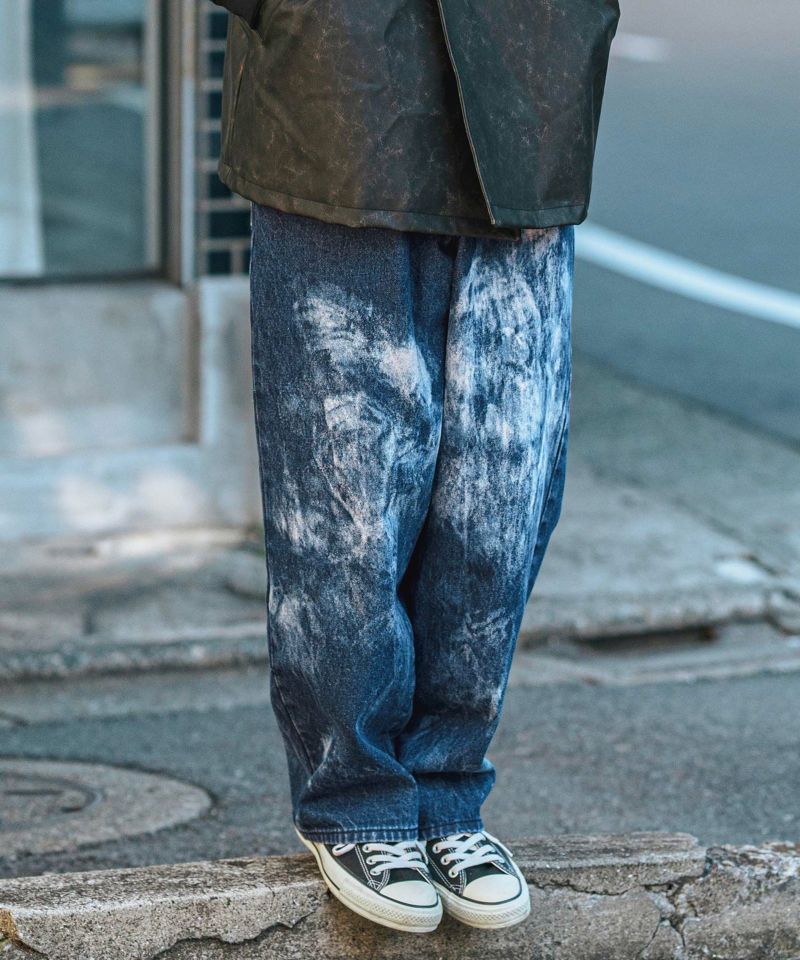 ★OY★STITCHED WIDE VOLUME PANTS - INDIGO★正規品/直送料込 CAMBIO(カンビオ)】Random Bleach Wide Straight Denim Pants