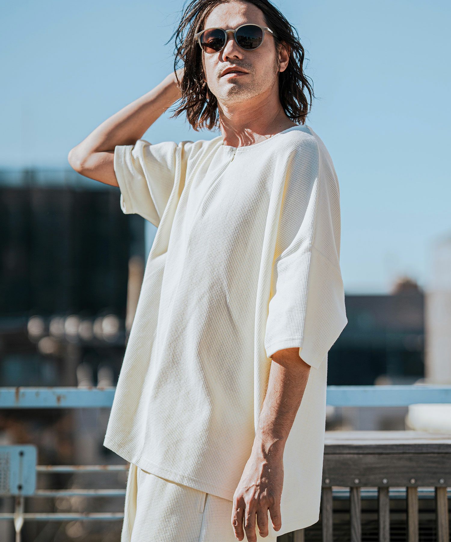 CAMBIO(カンビオ)】Tricot Waffle Key Neck Dolman Sleeve Cut sew T