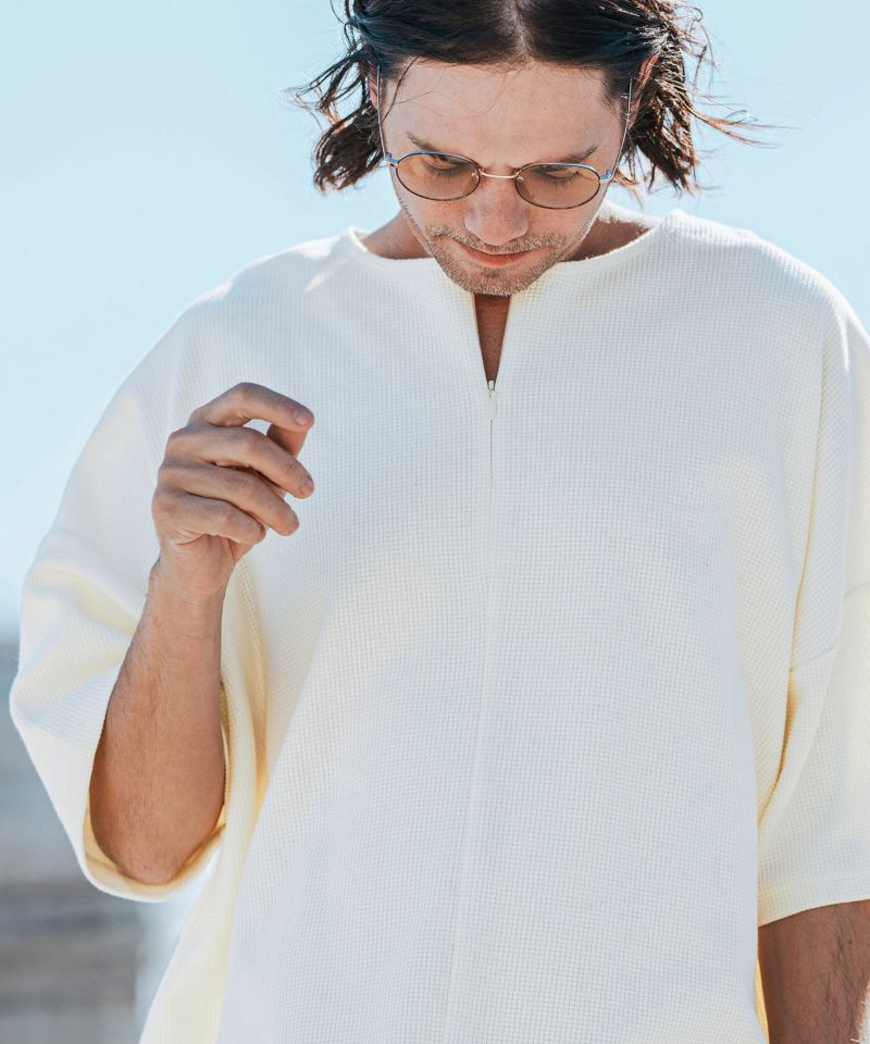 CAMBIO(カンビオ)】Tricot Waffle Key Neck Dolman Sleeve Cut