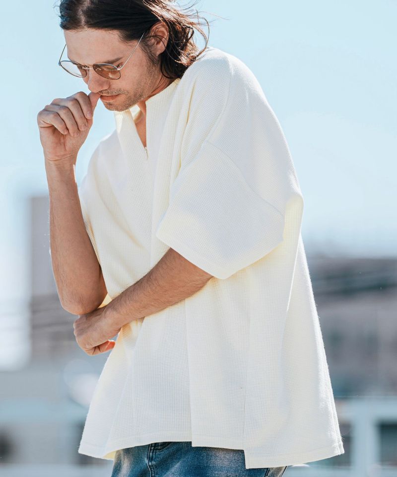 ミューナFFR１枚 CAMBIO(カンビオ)】Tricot Waffle Key Neck Dolman Sleeve Cut