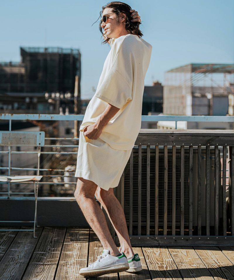 CAMBIO(カンビオ)】Tricot Waffle Key Neck Dolman Sleeve Cut