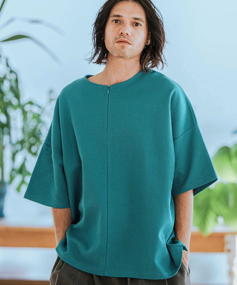 Litao専用 CAMBIO(カンビオ)】Tricot Waffle Key Neck Dolman Sleeve Cut