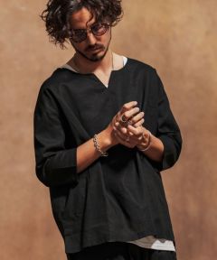 m*v様 カンビオジーヌンクシャツ コットンリネンプルオーバーメンズ M 長袖シ Jih Nunc(ジーヌンク)】リネン混デニムプルオーバーシャツ(JIH
