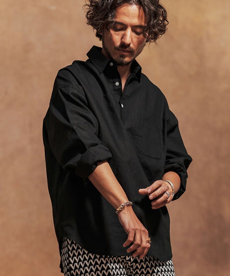 Jih Nunc(ジーヌンク)】コットンリネンプルオーバーシャツ(JIH-R1081