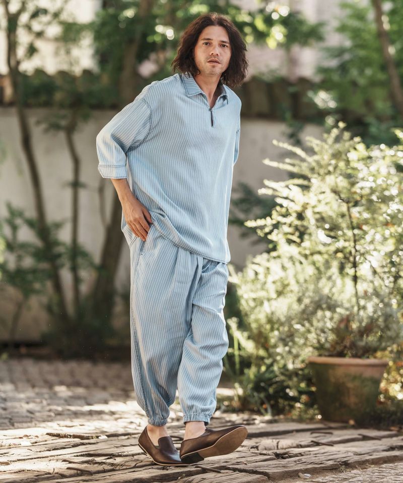 CAMBIO(カンビオ)】Silky Stripe Denim Band Collar Skipper 3-4