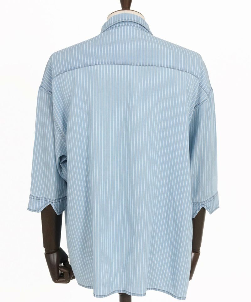 CAMBIO(カンビオ)】Silky Stripe Denim Band Collar Skipper 3-4