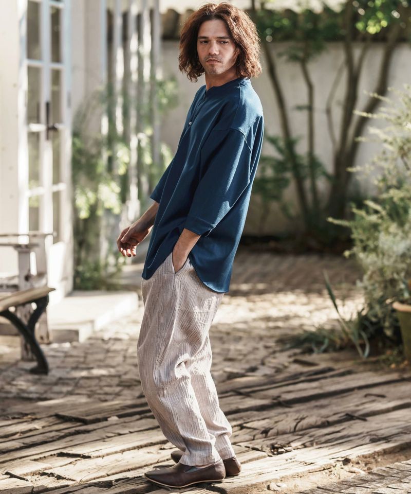 5 1/2HALFZIP _DENIM SHIRT デニムシャツ 23AW CAMBIO(カンビオ)】Denim Like Drape Henley Neck Concho Button