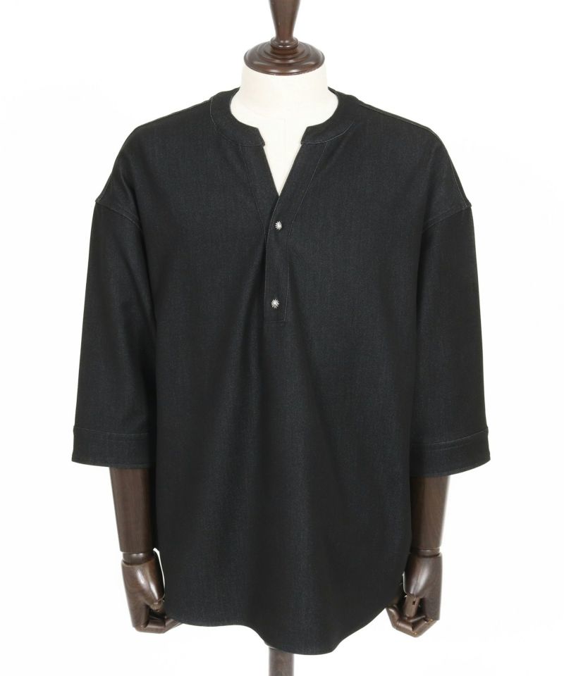 トップス zenkyu2727 CAMBIO(カンビオ)】Denim Like Drape Henley Neck Concho Button