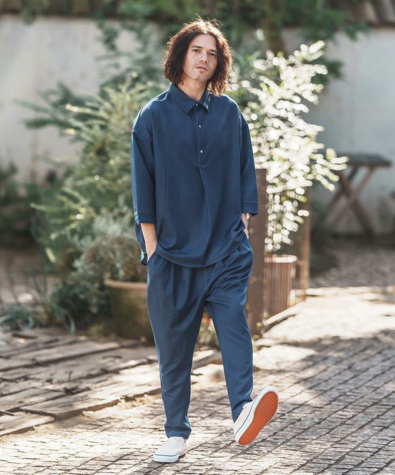 CAMBIO サルエルパンツ M ネイビー CAMBIO(カンビオ)】Denim Like Drape Sarrouel Pants サルエル