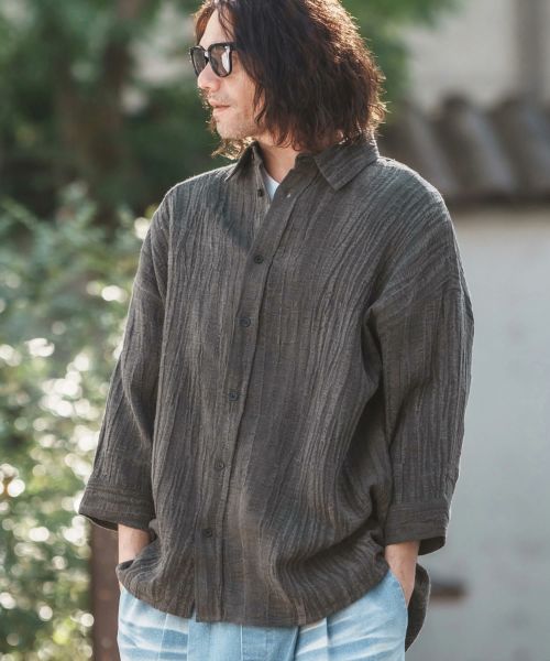 【CAMBIO(カンビオ)】Washed Cotton Linen 3-4 Sleeve Relax Shirts 7分袖シャツ(CAM25SS-011)