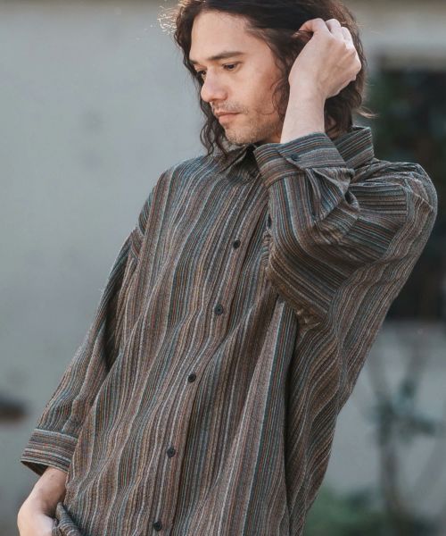 【CAMBIO(カンビオ)】Multi Stripe 3-4 Sleeve Relax Shirts 7分袖シャツ(CAM25SS-010)