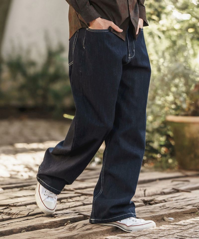 大学 割引 Easy CAMBIO(カンビオ)】Half Wide ワイドデニム Pants Denim パンツ