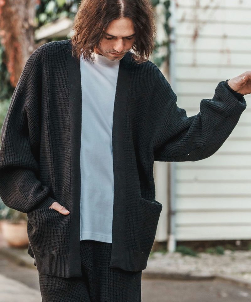 CAMBIO(カンビオ)】Waffle Cotton Knit Buttonless Cardigan