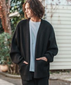 CAMBIO(カンビオ)】Waffle Cotton Knit Buttonless Cardigan