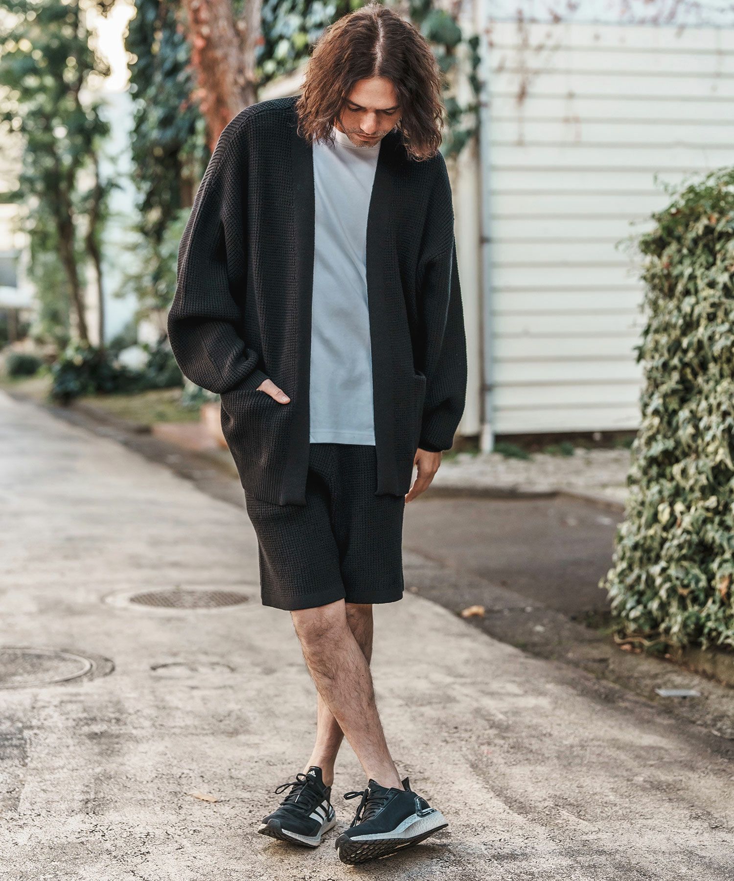 CAMBIO(カンビオ)】Waffle Cotton Knit Buttonless Cardigan ニット