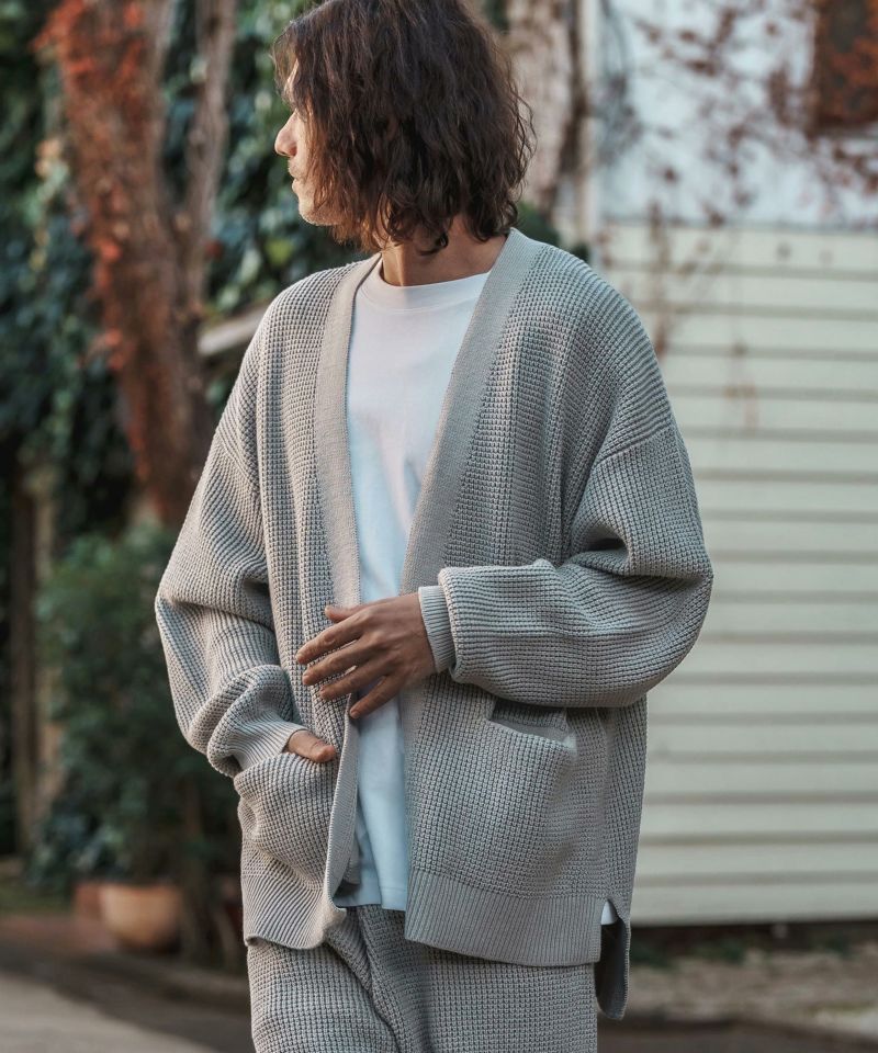 CAMBIO(カンビオ)】Waffle Cotton Knit Buttonless Cardigan
