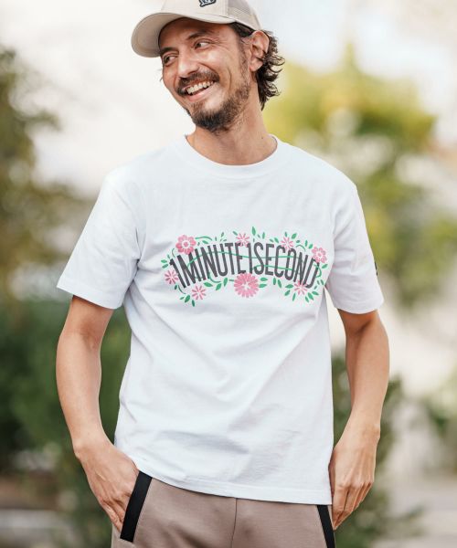 【1minute 1second(ワンミニットワンセカンド)】flower logo print short sleeve cut&sew Tシャツ(1M25H250)