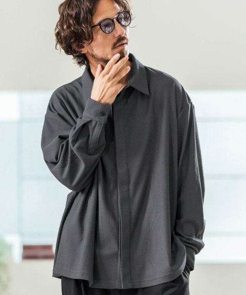 【Magine(マージン)】Deformed Waffle Jacquard Fly Front Design Shirts 比翼シャツ(MGN-251-015)