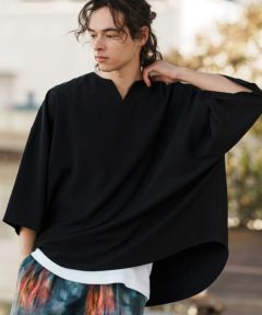 CAMBIO(カンビオ)】Stretch Seersucker Key Neck Short Sleeve