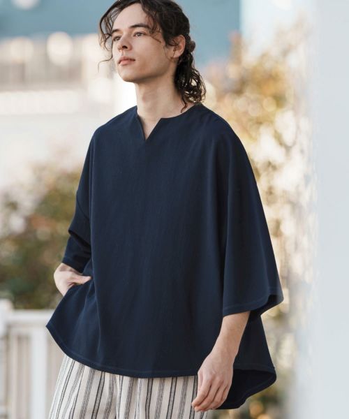 【CAMBIO(カンビオ)】Stretch Seersucker Key Neck Short Sleeve Pullover 半袖プルオーバー(S45225cmb)
