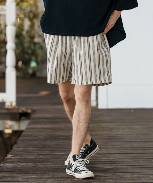【CAMBIO(カンビオ)】Linen Stripe Short Pants ショートパンツ(CAM25SS-017)