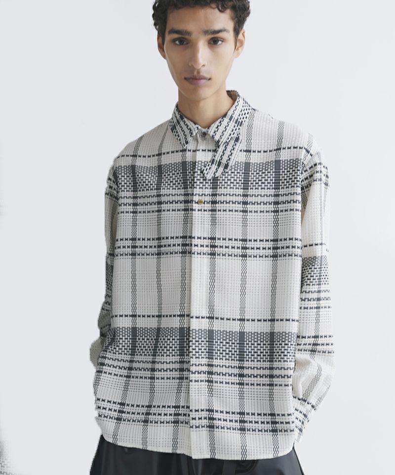 CULLNI(クルニ)】Sheer Tile Check Chin Tab Shirt シャツ(25-SS-011C 