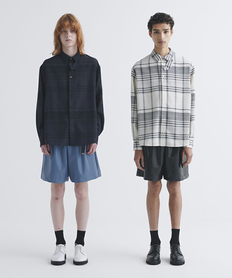CULLNI(クルニ)】Sheer Tile Check Chin Tab Shirt シャツ(25-SS