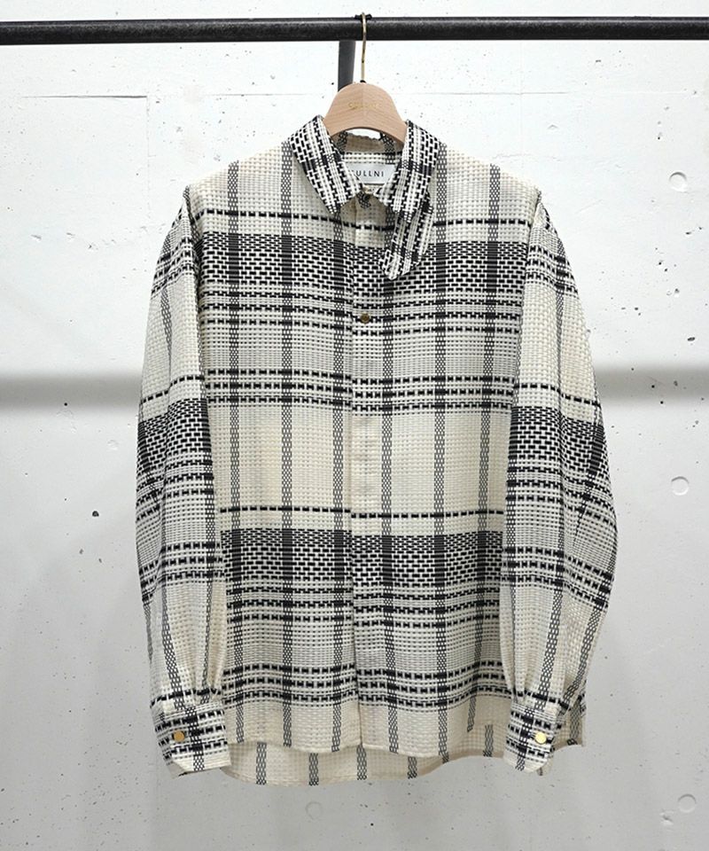 CULLNI(クルニ)】Sheer Tile Check Chin Tab Shirt シャツ(25-SS