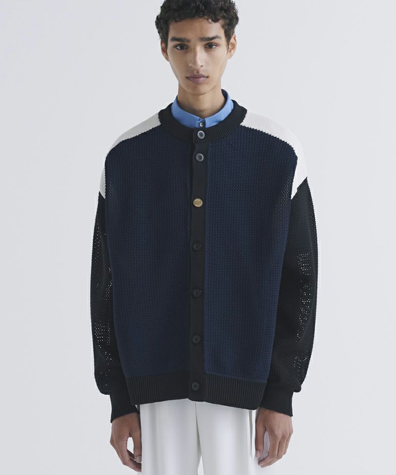 30%OFF【CULLNI(クルニ)】Bi Color Collarless Mesh Knit Jacket ノー 