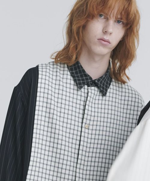 【CULLNI(クルニ)】Check Asymmetrical Stripe Long Sleeve Shirt シャツ(25-SS-020)