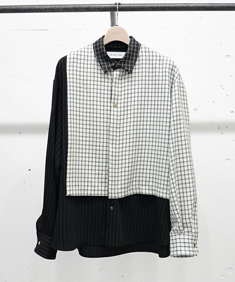 CULLNI ストライプ チェック 長袖トップス 30%OFF【CULLNI(クルニ)】Check Asymmetrical Stripe Long