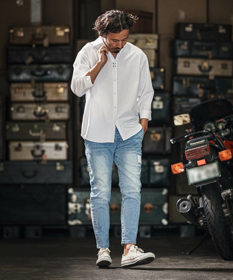 wjk reluxe】tight knit denim tapered easy pants デニム